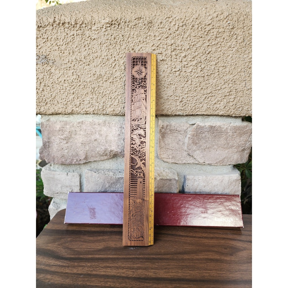 Vintage Lasercraft Genuine American Walnut Nautical Ruler 12" Ships Sea w/ Box